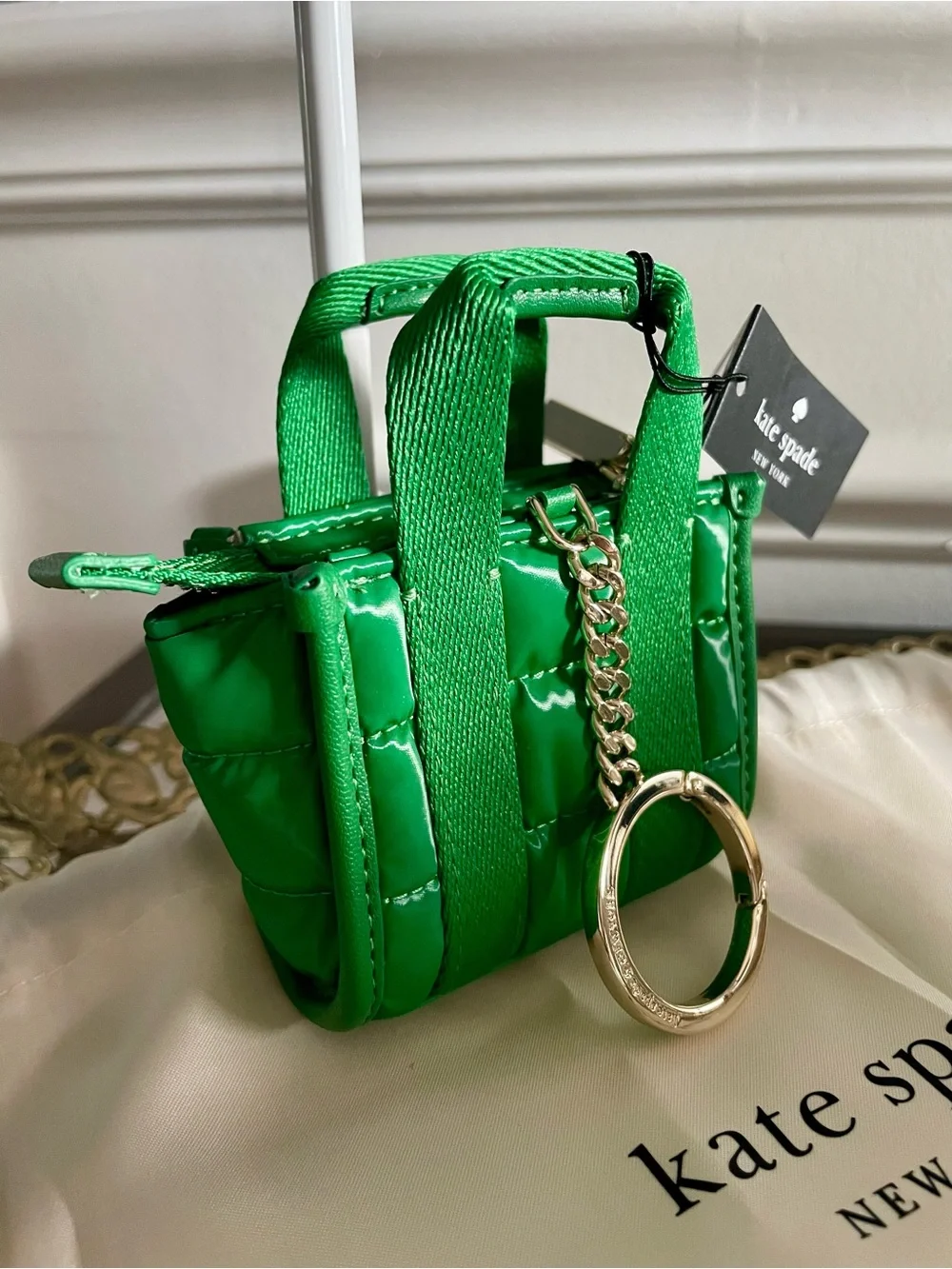 kate spade Green Quilted Mini Tote Keychain